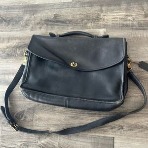 Vintage Coach Black Leather Briefcase USA Made C8C-5285